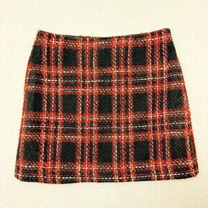 LOFT Red Black Plaid Short Skirt 10 Tweed Mini Holiday Preppy Lined Cozy NWT